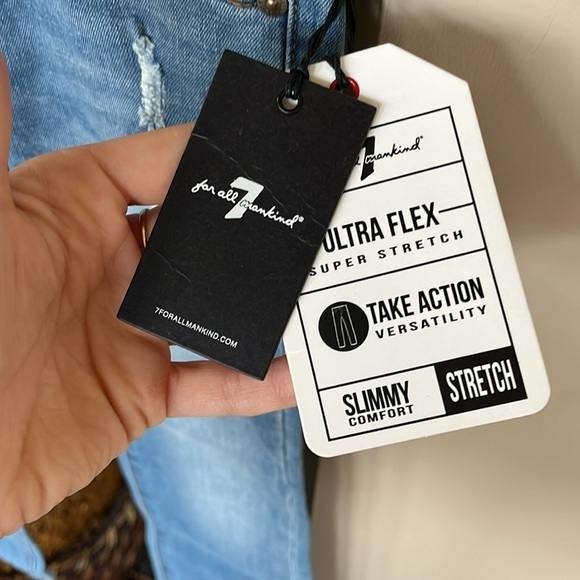 Brand New 7 For All Mankind Flex Stretch Slim Straight Leg Distressed Blue Jeans - Picture 4 of 15